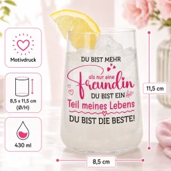 Trinkglas für die beste Freundin mit Spruch | Glas als Geschenk für Frauen & Freundschaft 430 ml