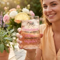 Trinkglas für Freundinnen | Gute Zeiten, schlechte Zeiten Glas als Geschenk für beste Freundin 430ml