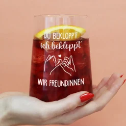 Trinkglas für Freundinnen mit Spruch | Du bekloppt ich bekloppt Geschenk für beste Freundin 430ml Glas