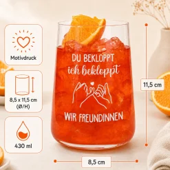 Trinkglas für Freundinnen mit Spruch | Du bekloppt ich bekloppt Geschenk für beste Freundin 430ml Glas