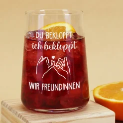 Trinkglas für Freundinnen mit Spruch | Du bekloppt ich bekloppt Geschenk für beste Freundin 430ml Glas