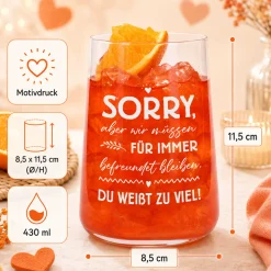 Trinkglas für Freundinnen mit witzigem Spruch | Geschenk für beste Freundin & Freundschaft 430 ml Glas