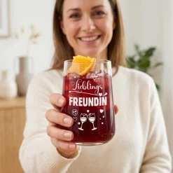 Trinkglas Lieblingsfreundin mit Herzmotiv | Glas 430ml als Geschenk für beste Freundin | Cocktailglas