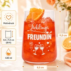 Trinkglas Lieblingsfreundin mit Herzmotiv | Glas 430ml als Geschenk für beste Freundin | Cocktailglas