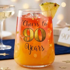 Trinkglas mit Aufdruck 'Cheers' zum 90. Geburtstag | 430 ml Glas als Geburtstagsgeschenk