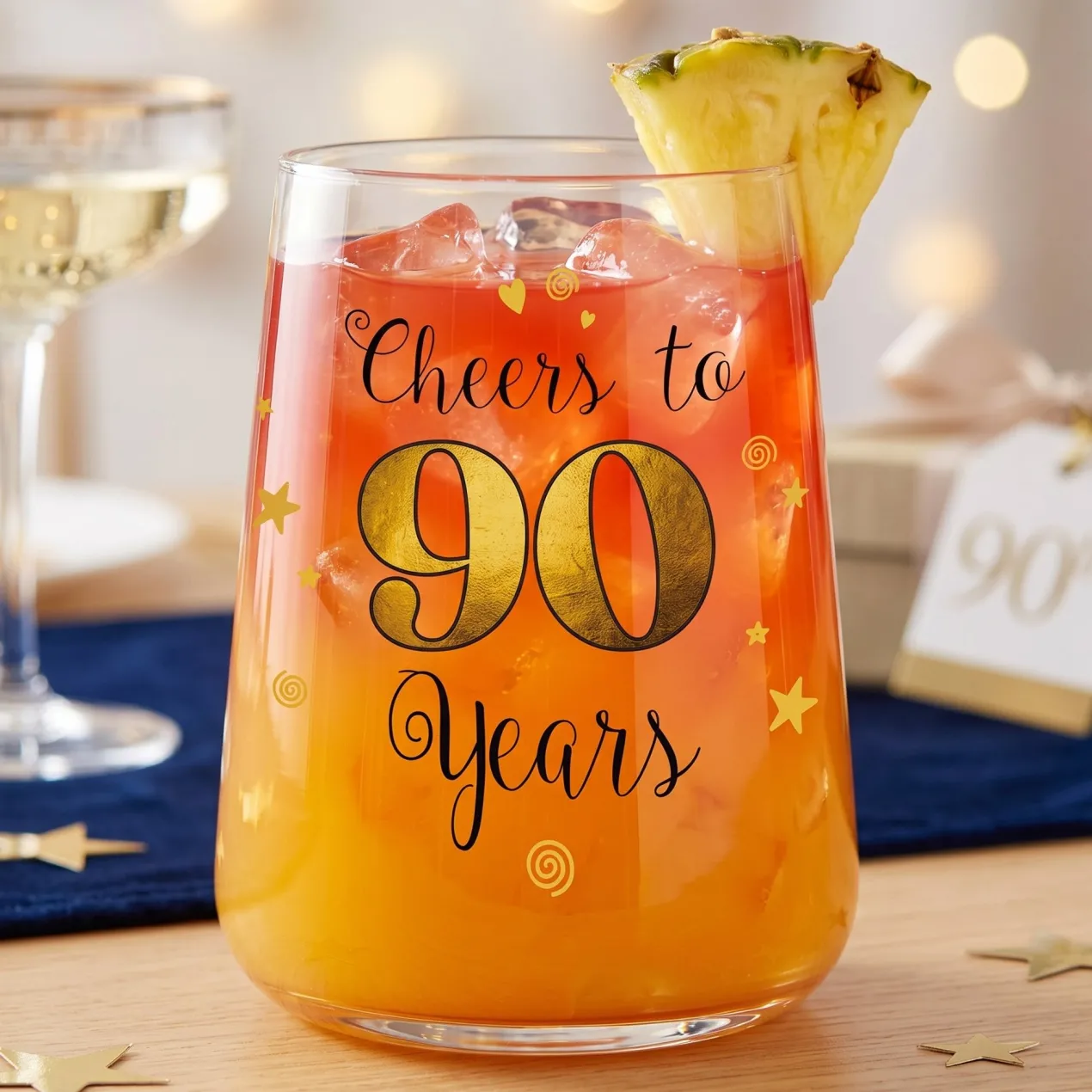 Trinkglas mit Aufdruck 'Cheers' zum 90. Geburtstag | 430 ml Glas als Geburtstagsgeschenk