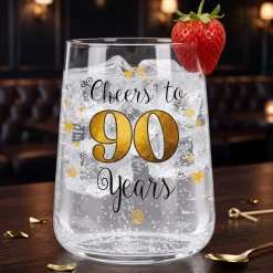 Trinkglas mit Aufdruck 'Cheers' zum 90. Geburtstag | 430 ml Glas als Geburtstagsgeschenk