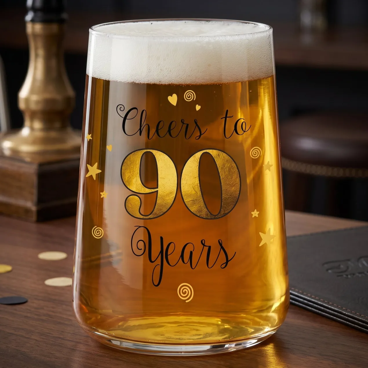 Trinkglas mit Aufdruck 'Cheers' zum 90. Geburtstag | 430 ml Glas als Geburtstagsgeschenk