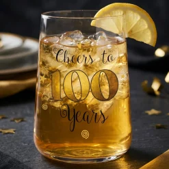 Trinkglas mit Aufdruck 'Cheers' zum 100. Geburtstag | 430 ml Glas als Geburtstagsgeschenk