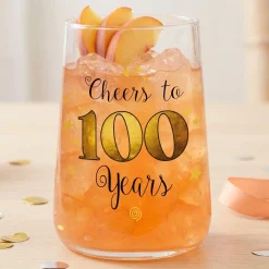 Trinkglas mit Aufdruck 'Cheers' zum 100. Geburtstag | 430 ml Glas als Geburtstagsgeschenk