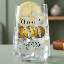 Trinkglas mit Aufdruck 'Cheers' zum 100. Geburtstag | 430 ml Glas als Geburtstagsgeschenk