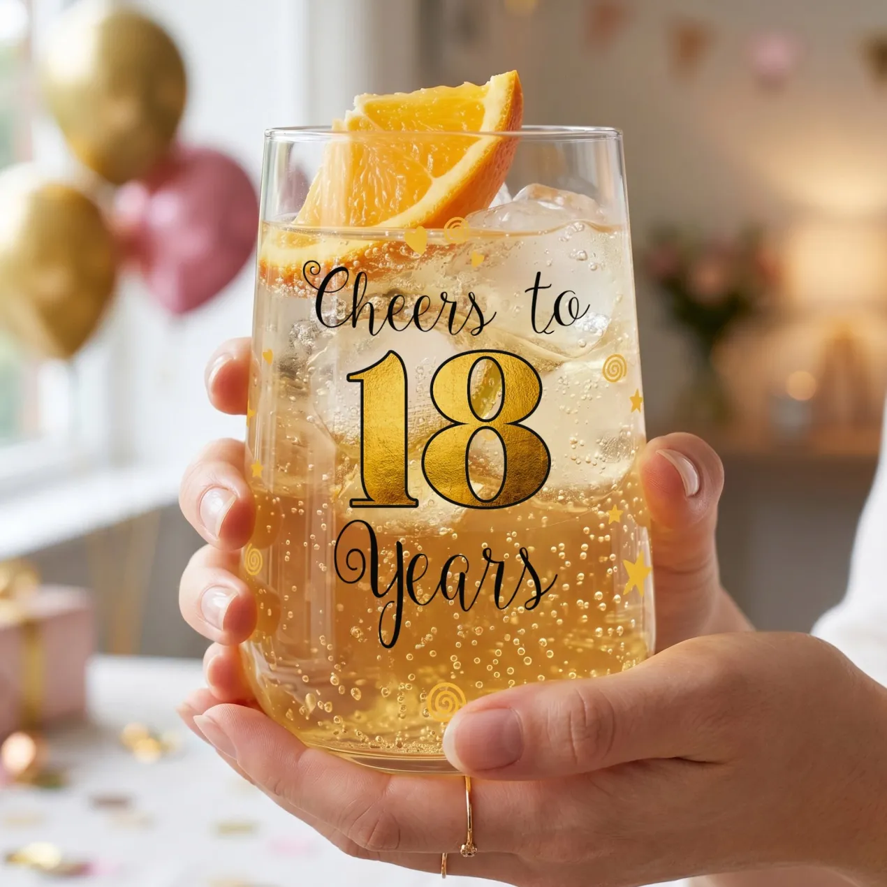 Trinkglas mit Aufdruck 'Cheers' zum 18. Geburtstag | 430 ml Glas als Geburtstagsgeschenk