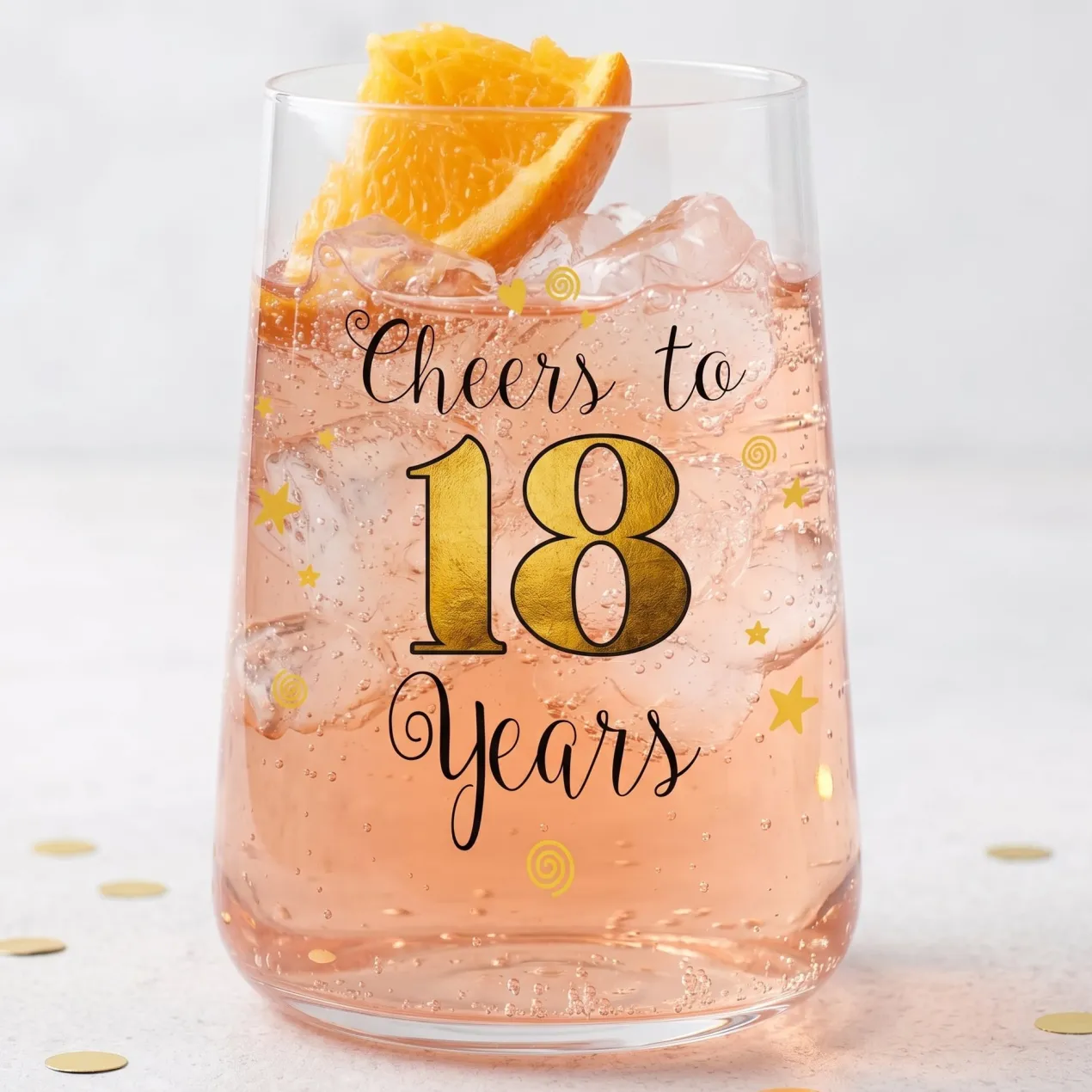 Trinkglas mit Aufdruck 'Cheers' zum 18. Geburtstag | 430 ml Glas als Geburtstagsgeschenk