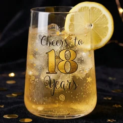 Trinkglas mit Aufdruck 'Cheers' zum 18. Geburtstag | 430 ml Glas als Geburtstagsgeschenk