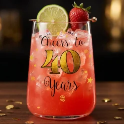 Trinkglas mit Aufdruck 'Cheers' zum 40. Geburtstag | 430 ml Glas als Geburtstagsgeschenk