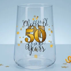 Trinkglas mit Aufdruck 'Cheers' zum 50. Geburtstag | 430 ml Glas als Geburtstagsgeschenk
