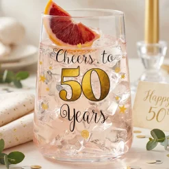 Trinkglas mit Aufdruck 'Cheers' zum 50. Geburtstag | 430 ml Glas als Geburtstagsgeschenk