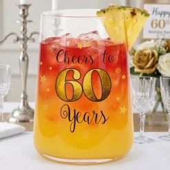 Trinkglas mit Aufdruck 'Cheers' zum 60. Geburtstag | 430 ml Glas als Geburtstagsgeschenk