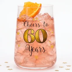Trinkglas mit Aufdruck 'Cheers' zum 60. Geburtstag | 430 ml Glas als Geburtstagsgeschenk