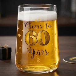 Trinkglas mit Aufdruck 'Cheers' zum 60. Geburtstag | 430 ml Glas als Geburtstagsgeschenk