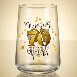Trinkglas mit Aufdruck 'Cheers' zum 70. Geburtstag | 430 ml Glas als Geburtstagsgeschenk