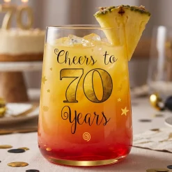 Trinkglas mit Aufdruck 'Cheers' zum 70. Geburtstag | 430 ml Glas als Geburtstagsgeschenk