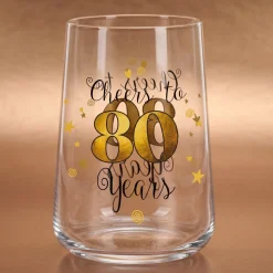 Trinkglas mit Aufdruck 'Cheers' zum 80. Geburtstag | 430 ml Glas als Geburtstagsgeschenk