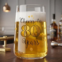 Trinkglas mit Aufdruck 'Cheers' zum 80. Geburtstag | 430 ml Glas als Geburtstagsgeschenk