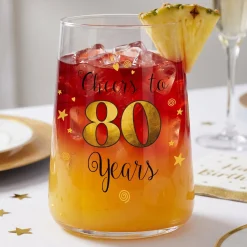 Trinkglas mit Aufdruck 'Cheers' zum 80. Geburtstag | 430 ml Glas als Geburtstagsgeschenk