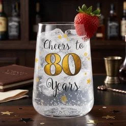 Trinkglas mit Aufdruck 'Cheers' zum 80. Geburtstag | 430 ml Glas als Geburtstagsgeschenk
