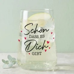 Trinkglas mit Aufdruck 'Schön dass es dich gibt' | Geschenk für Freunde & Familie
