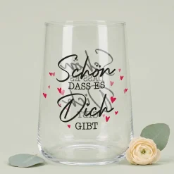 Trinkglas mit Aufdruck 'Schön dass es dich gibt' | Geschenk für Freunde & Familie