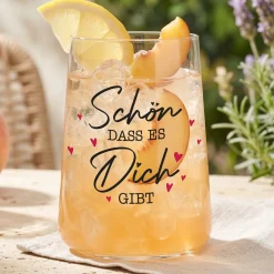 Trinkglas mit Aufdruck 'Schön dass es dich gibt' | Geschenk für Freunde & Familie