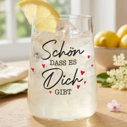 Trinkglas mit Aufdruck 'Schön dass es dich gibt' | Geschenk für Freunde & Familie