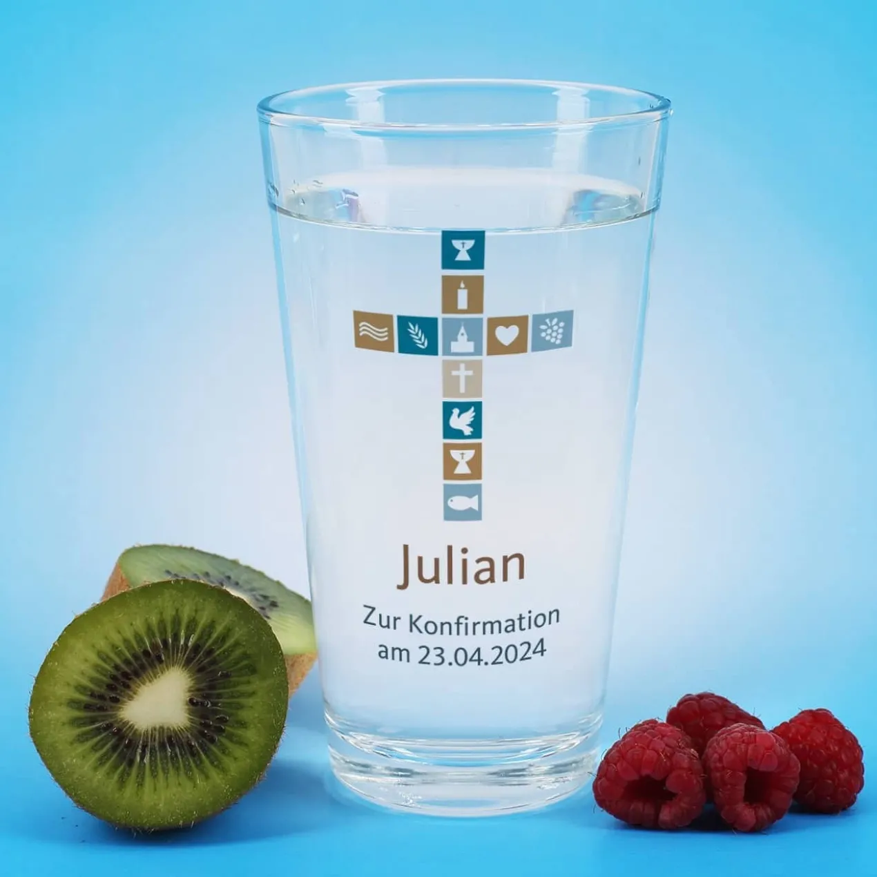 Trinkglas mit Kreuz zur Konfirmation, Kommunion oder Taufe