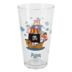 Trinkglas mit Piratenschiff und Name bedruckt