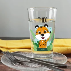 Trinkglas mit Tigermotiv und Namensaufdruck