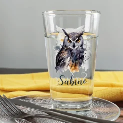 Trinkglas mit Wintertieren und Name, 4 Motive zur Auswahl