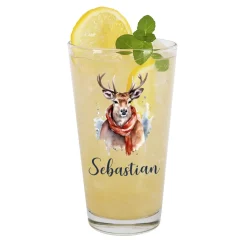 Trinkglas mit Wintertieren und Name, 4 Motive zur Auswahl