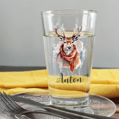 Trinkglas mit Wintertieren und Name, 4 Motive zur Auswahl