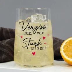 Trinkglas 'Vergiss nie, wie stark du bist!' als Geschenk für Freunde & Familie | 430 ml Glas