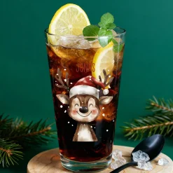 Trinkglas zu Weihnachten mit niedlichem Rentiermotiv & Name personalisiert | Leonardo Glas