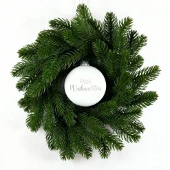 Türkranz & Wandschmuck mit gravierter Kugel 'Frohe Weihnachten' in Rot oder Weiß | Weihnachtsdeko