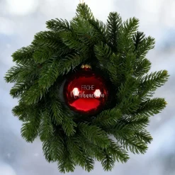 Türkranz & Wandschmuck mit gravierter Kugel 'Frohe Weihnachten' in Rot oder Weiß | Weihnachtsdeko