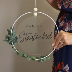 Türschild aus Arcyl - Familie - mit weißem Metallring als DIY Set