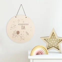 Türschild aus Holz mit Weltraum-Motiv fürs Kinderzimmer