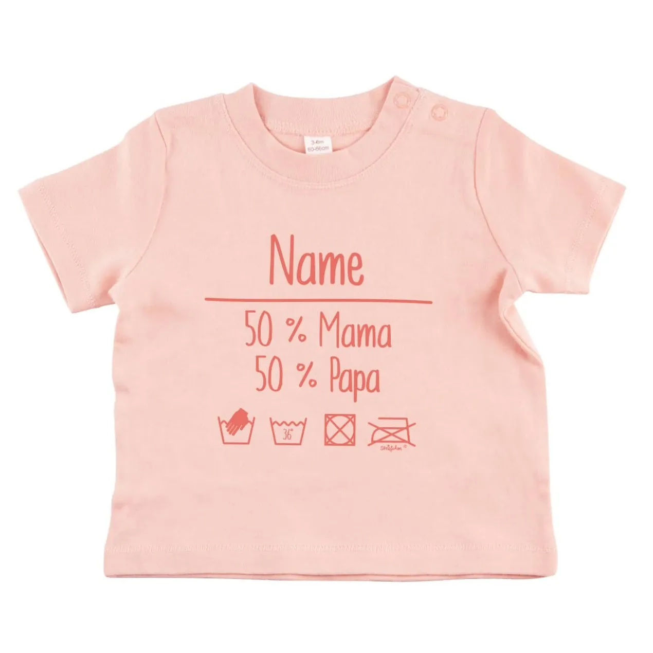 T-Shirt mit Baby-Waschanweisung und Namensaufdruck