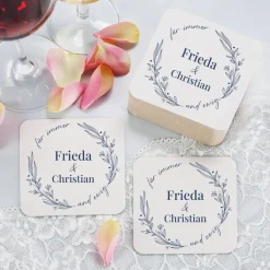 30 Untersetzer viereckig mit - für immer und ewig - bedruckt zur Hochzeit und Namen
