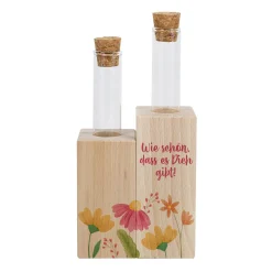Vase mit Blumenmotiv und Ihrem Wunschtext - Reagenzgläser in Holzsockel