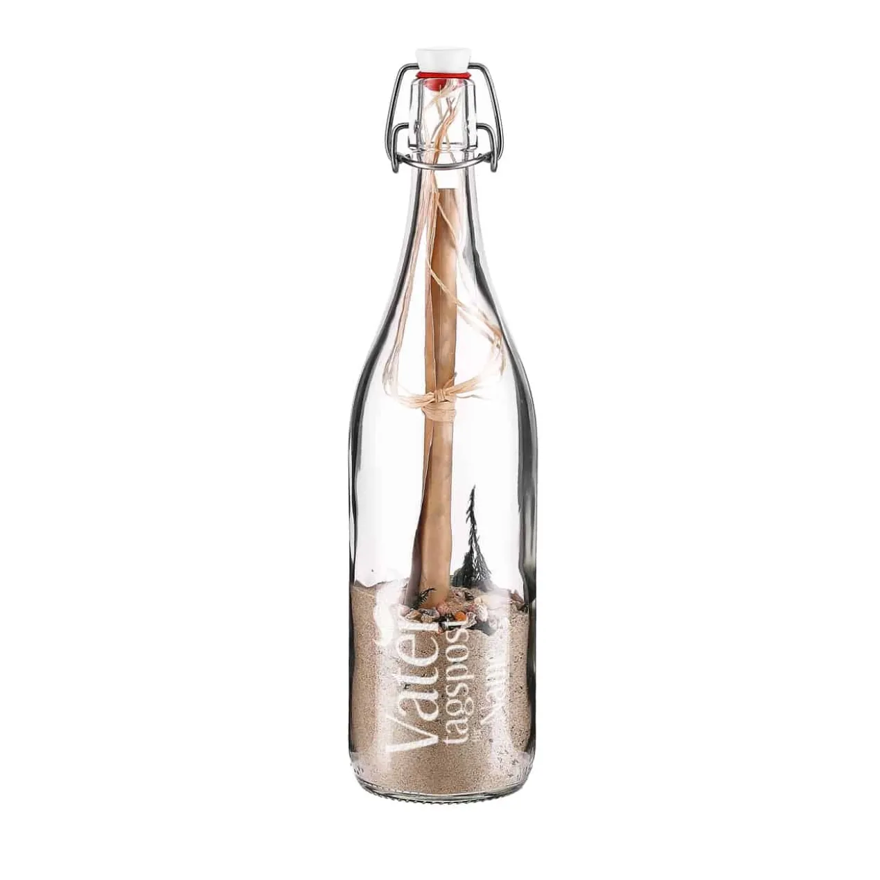 Vatertagspost in gravierter Flasche mit Dekoration